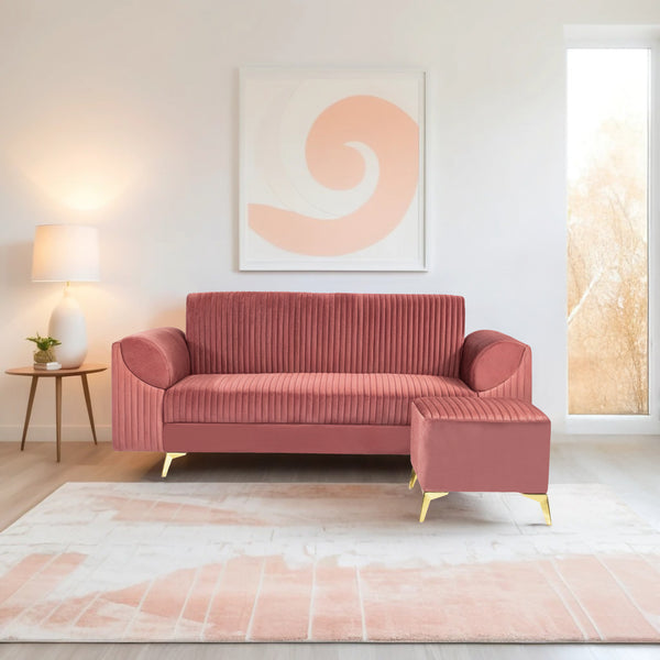 Venice 4 Seater Sofa with 2 Ottoman- ( Plush Suede Fabric- Peach )