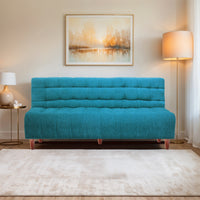 4 seater 72x36x16 wooden sofa cum bed with double solid wood sky blue