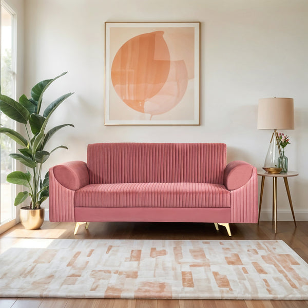 Venice 3 Seater Sofa- ( Plush Suede Fabric - Peach )