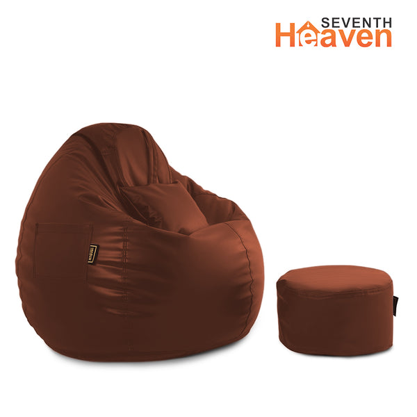 Seventh Heaven 3XL Bean Bag Cover with Footrest & Cushion ( Premium Leatherite - Tan )