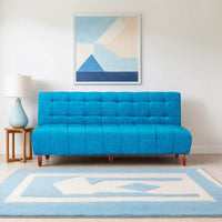 4 seater 72x44x16 wooden sofa cum bed with double solid wood sky blue