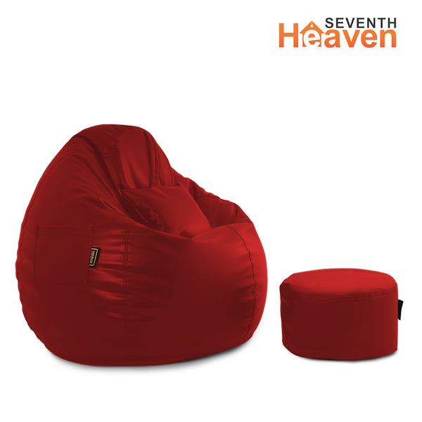 Seventh Heaven 3XL Bean Bag Cover with Footrest & Cushion ( Premium Leatherite - Red )