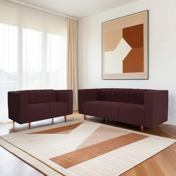 Sydney (3+2) Seater Sofa- ( Plush Suede Fabric- Brown )