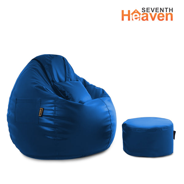 Seventh Heaven 3XL Bean Bag Cover with Footrest & Cushion ( Premium Leatherite - Royal Blue )