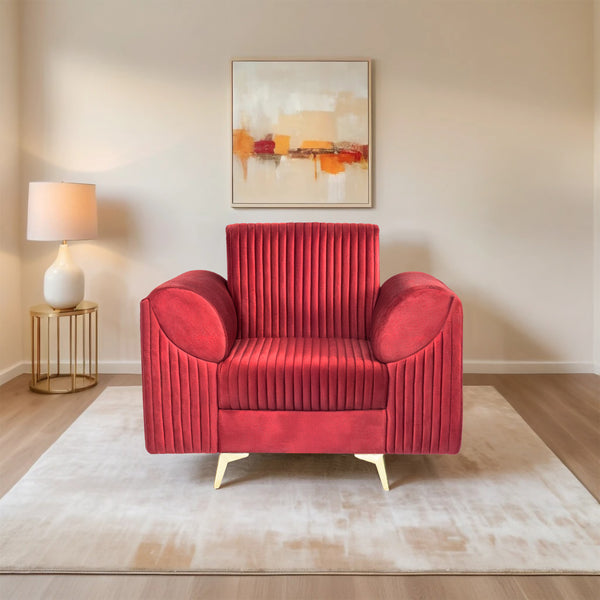 Venice 1 Seater Sofa - ( Plush Suede Fabric- Maroon )