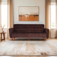 4 seater 72x14x16 wooden sofa cum bed with double solid wood brown armrest