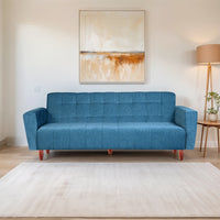 4 seater 72x14x16 wooden sofa cum bed with double solid wood sky blue armrest