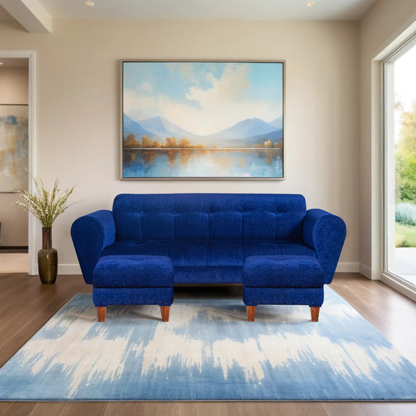 Milan 5 Seater with 2 Ottoman- ( Premium Molfino Fabric- Blue )