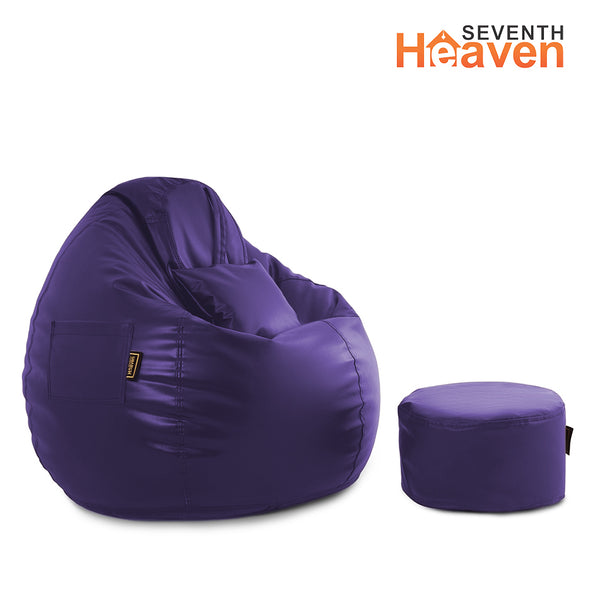 Seventh Heaven 3XL Bean Bag Cover with Footrest & Cushion ( Premium Leatherite - Purple )
