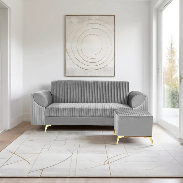 Venice 4 Seater Sofa with 2 Ottoman- ( Plush Suede Fabric- Grey )