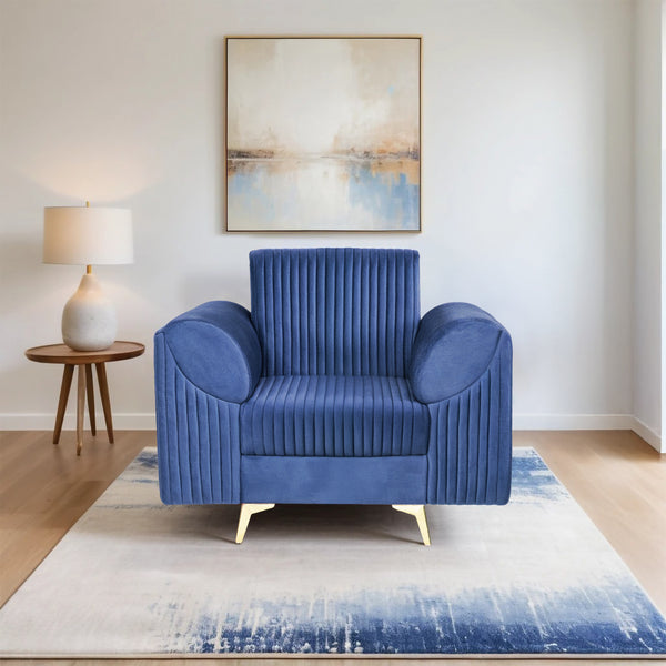 Venice 1 Seater Sofa - ( Plush Suede Fabric - Blue )