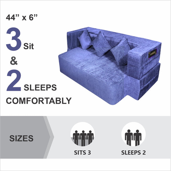 Flipper X Sofa Cum Bed - 3  Seater, Plain Cushion ( Premium Molfino Fabric, Blue)