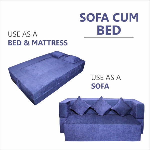 Flipper X Sofa Cum Bed - 3  Seater, Plain Cushion ( Premium Molfino Fabric, Blue)