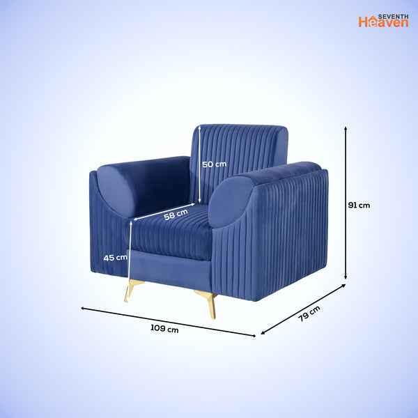 Venice 1 Seater Sofa - ( Plush Suede Fabric - Blue )