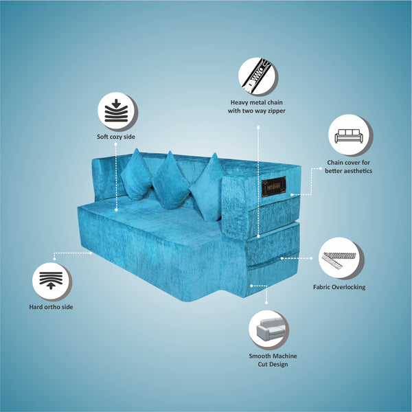 Flipper X Sofa Cum Bed - 3  Seater, Plain Cushion ( Premium Molfino Fabric, Sky Blue )