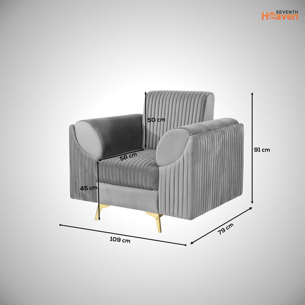 Venice 1 Seater Sofa - ( Plush Suede Fabric - Grey )