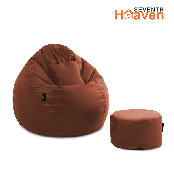 Seventh Heaven 3XL Bean Bag Cover with Footrest & Cushion ( Premium Leatherite - Tan )