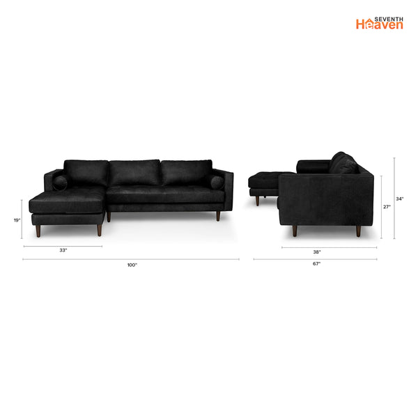 Vienna 6 Seater Sofa Right Corner - ( Leatherette Fabric - Black )