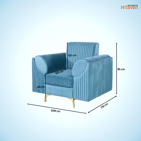 Venice 1 Seater Sofa - ( Plush Suede Fabric - Sky Blue)