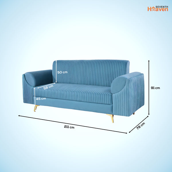 Venice 3 Seater Sofa- ( Plush Suede Fabric- Sky Blue )