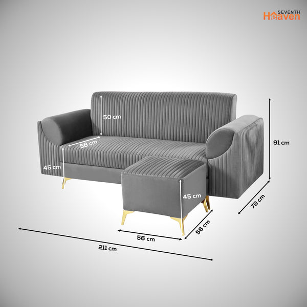 Venice 4 Seater Sofa with 2 Ottoman- ( Plush Suede Fabric- Grey )