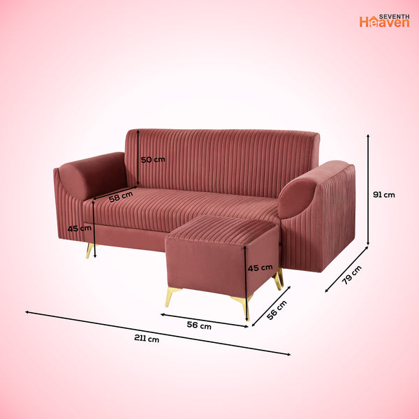 Venice 4 Seater Sofa with 2 Ottoman- ( Plush Suede Fabric- Peach )