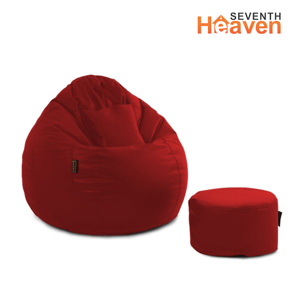 Seventh Heaven 3XL Bean Bag Cover with Footrest & Cushion ( Premium Leatherite - Red )