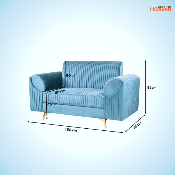 Venice 2 Seater Sofa - ( Plush Suede Fabric - Sky Blue)