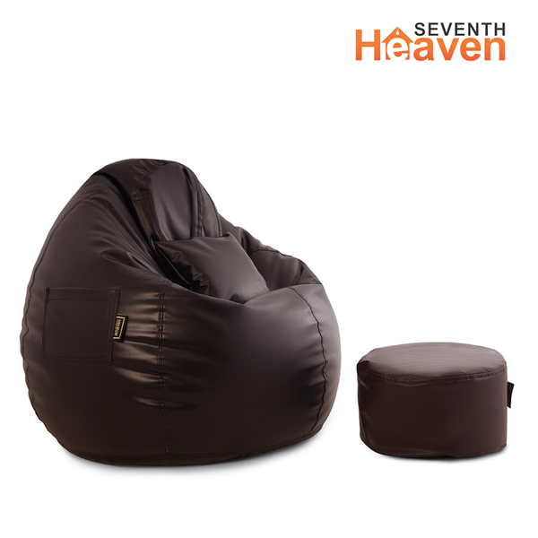 Seventh Heaven 3XL Bean Bag Cover with Footrest & Cushion ( Premium Leatherite - Brown )