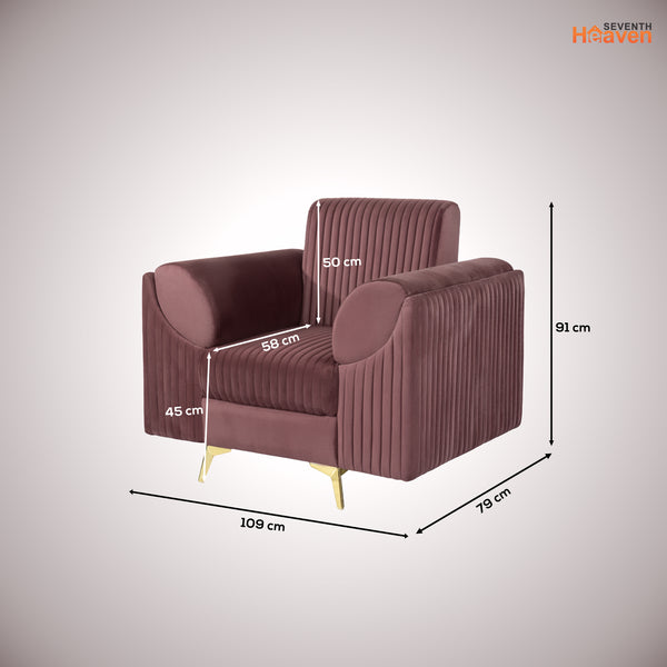 Venice 1 Seater Sofa - ( Plush Suede Fabric - Brown )