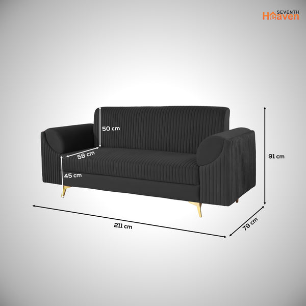 Venice 3 Seater Sofa- ( Plush Suede Fabric- Black )