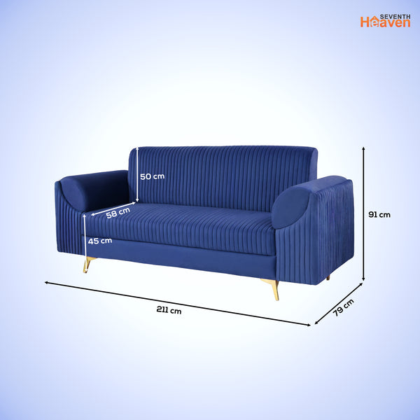 Venice 3 Seater Sofa- ( Plush Suede Fabric- Blue )