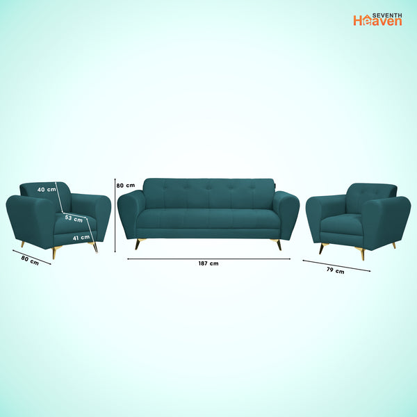 Milan Icon (3+1+1) Seater Sofa- ( Plush Suede Fabric - Teal )