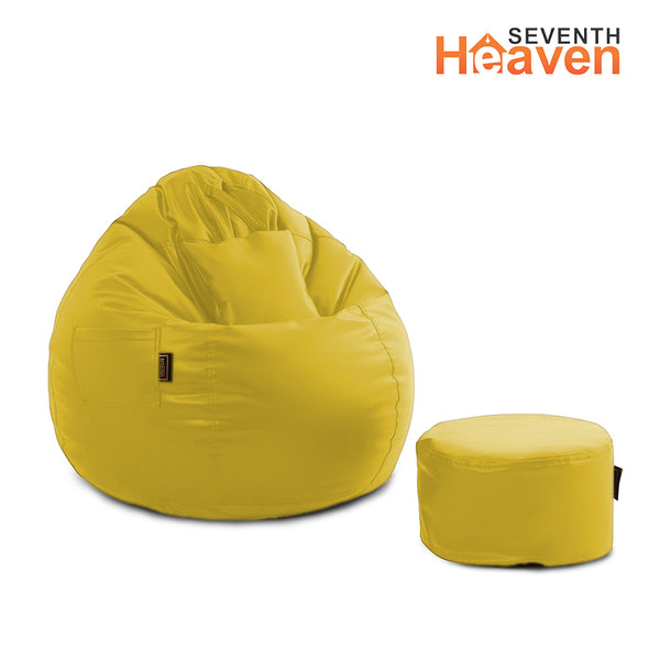 Seventh Heaven 3XL Bean Bag Cover with Footrest & Cushion ( Premium Leatherite - Yellow )