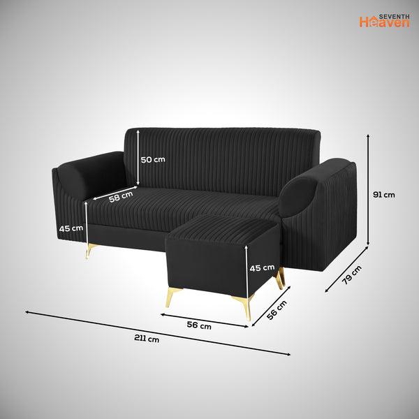 Venice 4 Seater Sofa with 2 Ottoman- ( Plush Suede Fabric- Black )