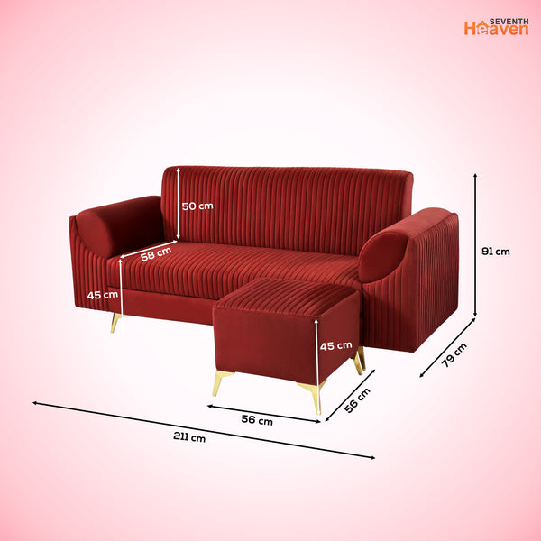Venice 4 Seater Sofa with  Ottoman- ( Plush Suede Fabric- Maroon )