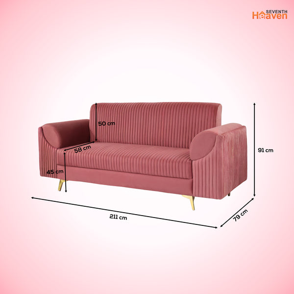 Venice 3 Seater Sofa- ( Plush Suede Fabric - Peach )