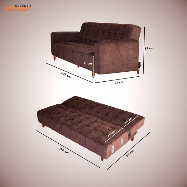 Lisbon  4 Seater Wooden Sofa Cum Bed - ( Premium Molfino Fabric- Brown)