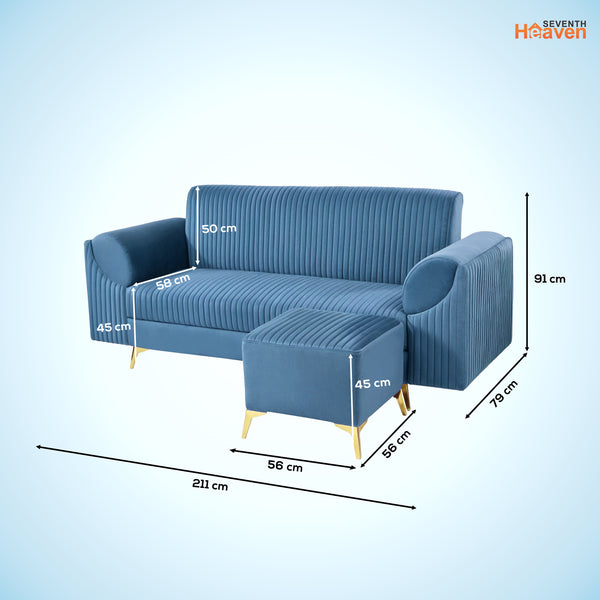 Venice 4 Seater Sofa with 2 Ottoman- ( Plush Suede Fabric- Sky Blue )