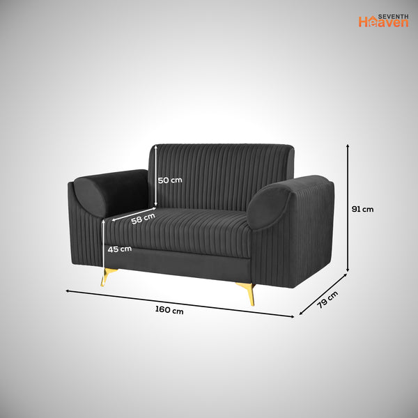 Venice 2 Seater Sofa - ( Plush Suede Fabric - Black )