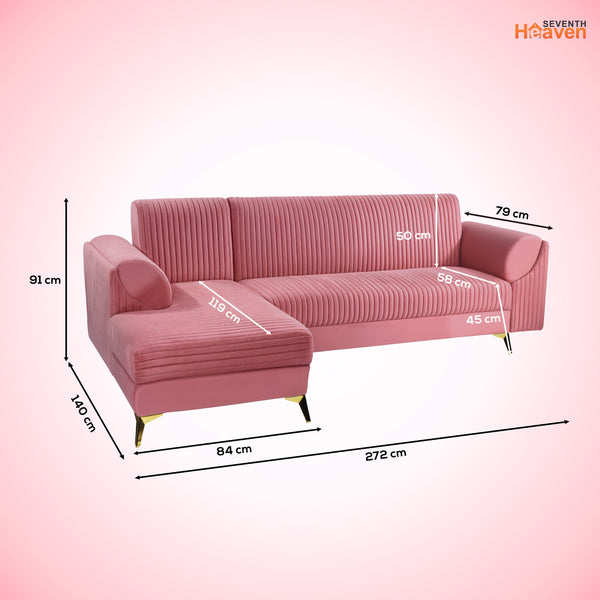 Venice 6 Seater Sofa Left Corner - ( Plush Suede Fabric - Peach )