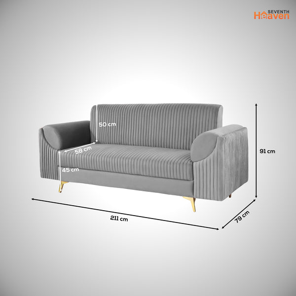 Venice 3 Seater Sofa- ( Plush Suede Fabric- Grey )