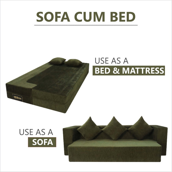 Flipper X Sofa Cum Bed - 3  Seater, Plain Cushion ( Premium Molfino Fabric, Green)