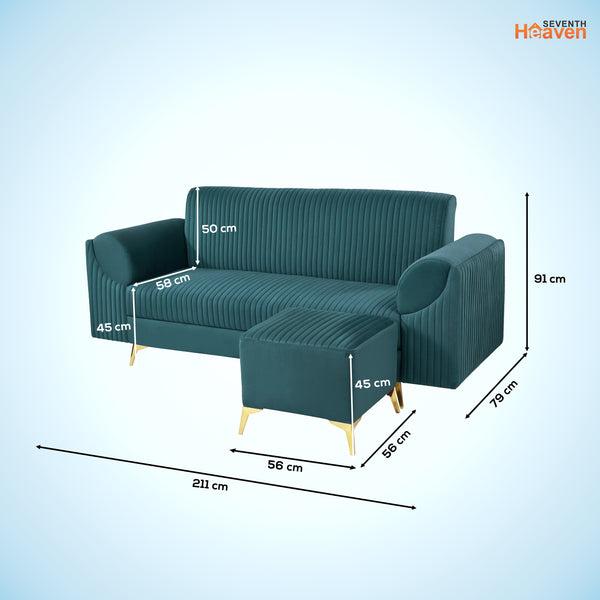 Venice 4 Seater Sofa with 1 Ottoman- ( Plush Suede Fabric- Teal )