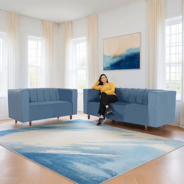 Sydney (3+2) Seater Sofa- ( Plush Suede Fabric- Sky Blue )