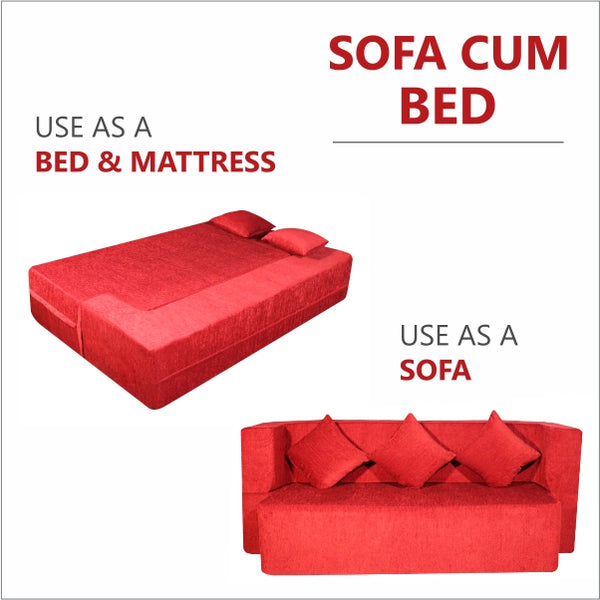 Flipper X Sofa Cum Bed - 3  Seater, Plain Cushion ( Premium Molfino Fabric, Maroon )