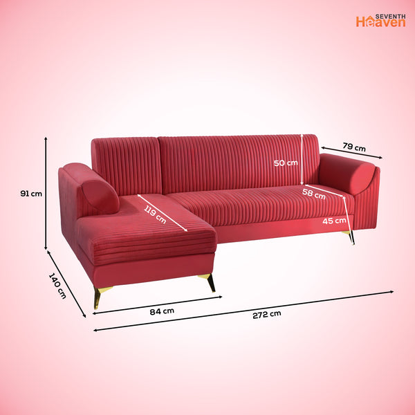 Venice 6 Seater Sofa Left Corner - ( Plush Suede Fabric - Maroon )