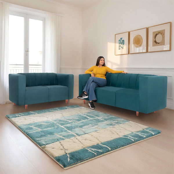 Sydney (3+2) Seater Sofa- ( Plush Suede Fabric- Teal )