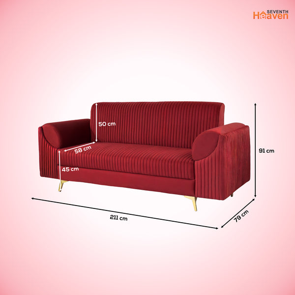 Venice 3 Seater Sofa- ( Plush Suede Fabric - Maroon )