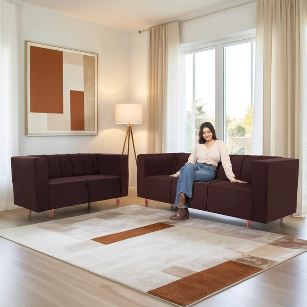 Sydney (3+2) Seater Sofa- ( Plush Suede Fabric- Brown )